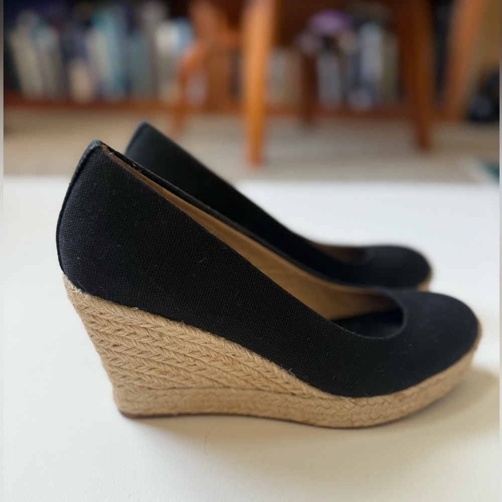 🖤 J. Crew Black Espadrille Wedge Heels